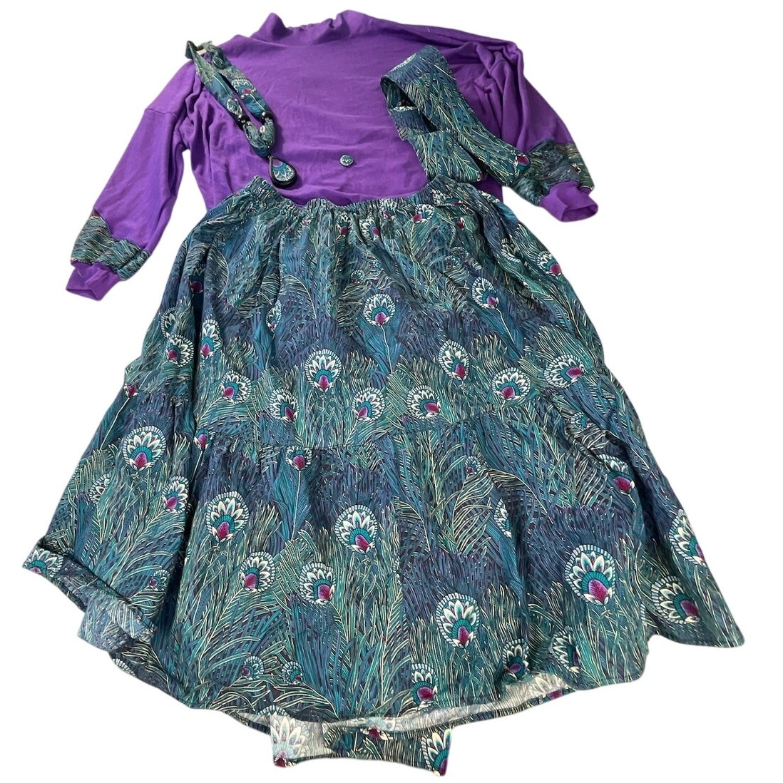 Vintage Joby Design 6-Piece Coordinated Peacock Feather Print Outfit, M/L-XL
