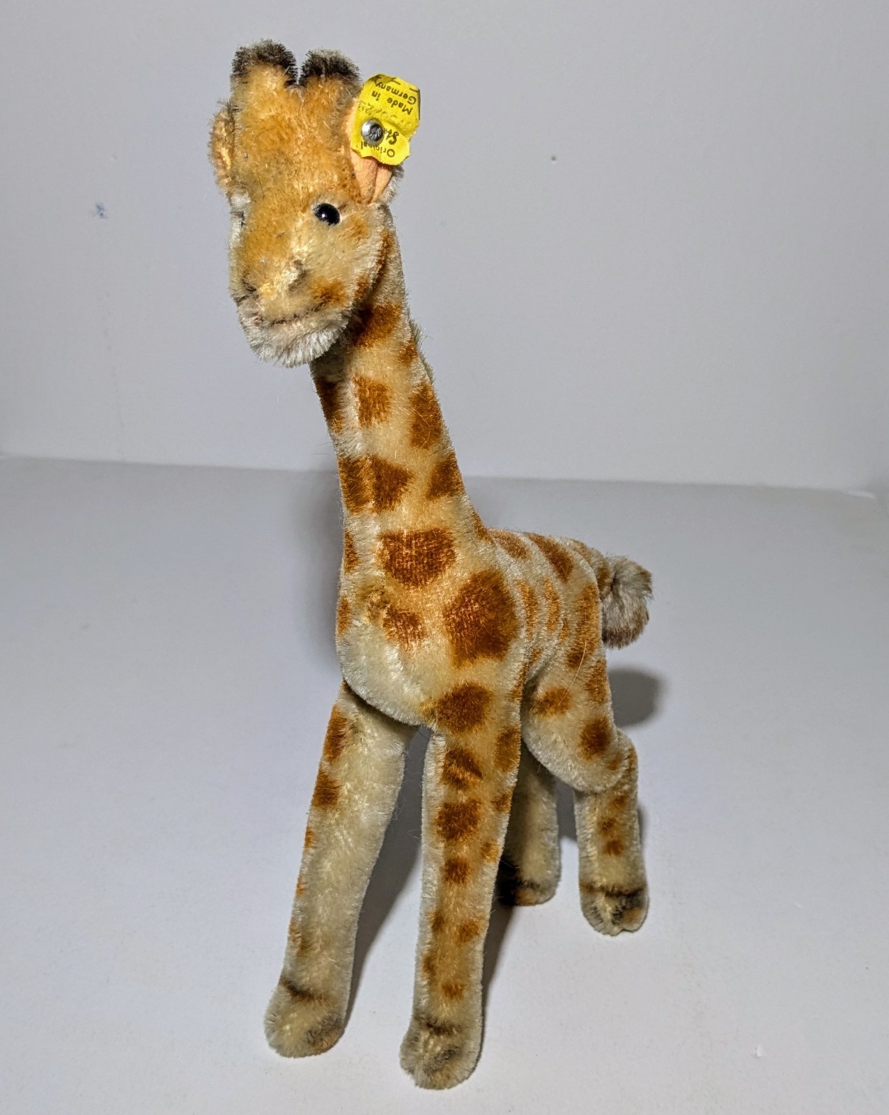 Vintage Steiff 11 Mohair Standing Giraffe WITH Ear Button AND Tag NICE!