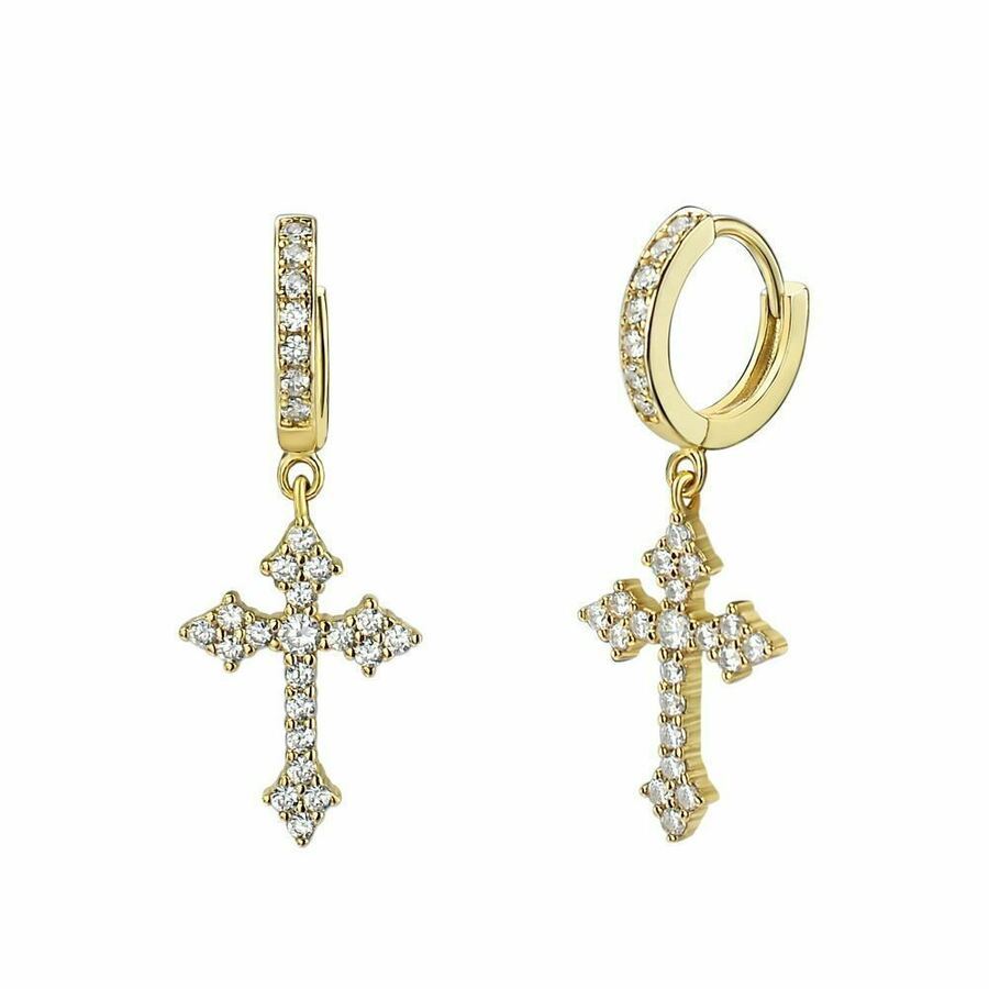 Real Mens 14k Gold Cross Dangle Earrings