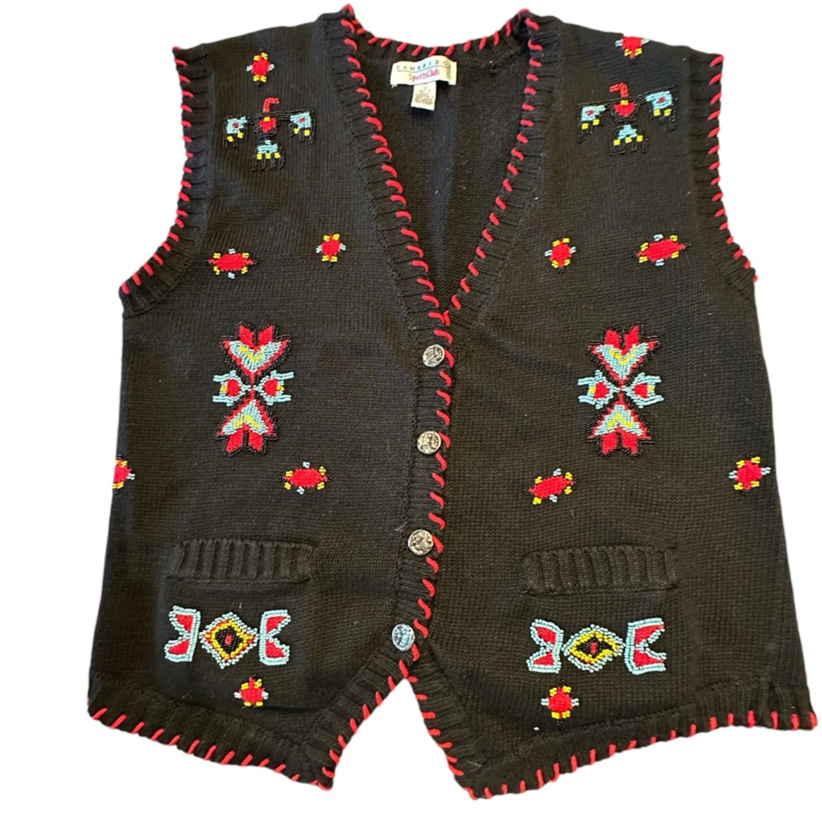 Vintage Cambridge Sports Club Women’s Size Large Black Western Beading Design