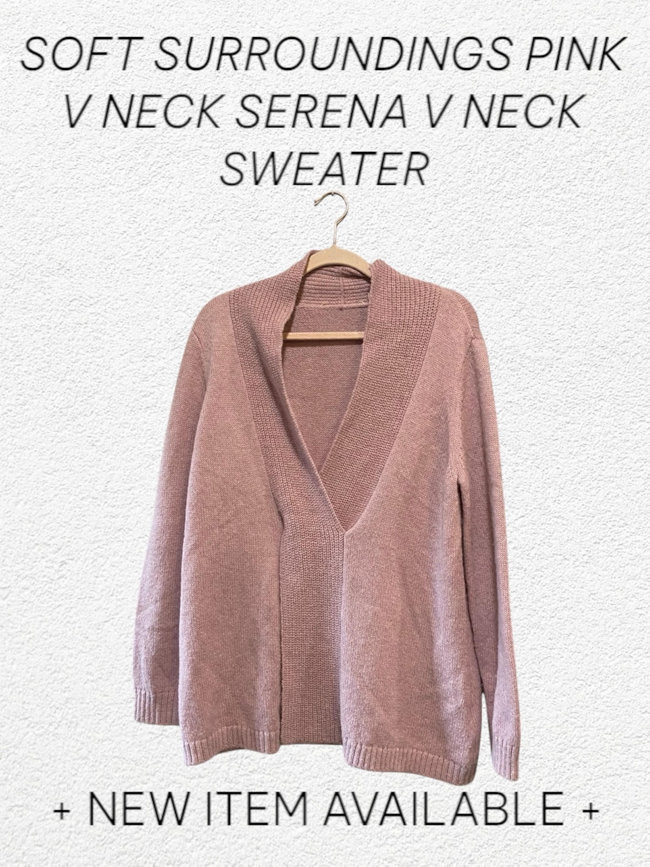 Soft Surroundings  Women's Pink Serena V Neck Sweater Size Large
