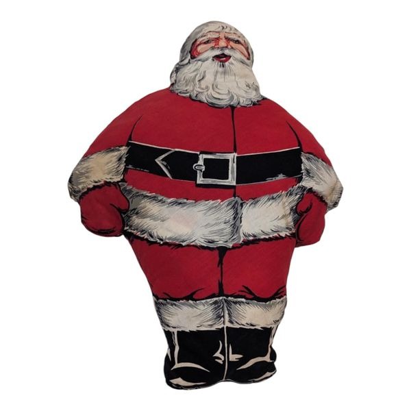 Vintage Santa Claus Mid Century Christmas Cloth Pillow 19 Tall 1930s