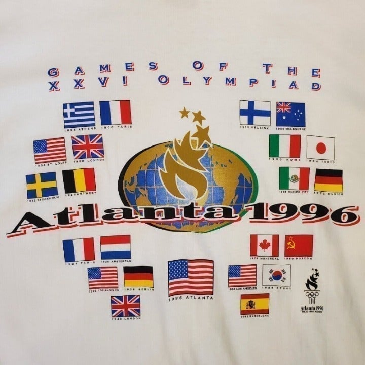 NWT Vintage 1996 Atlanta Olympics Olympiad Shirt XL White Single Stitch Flag
