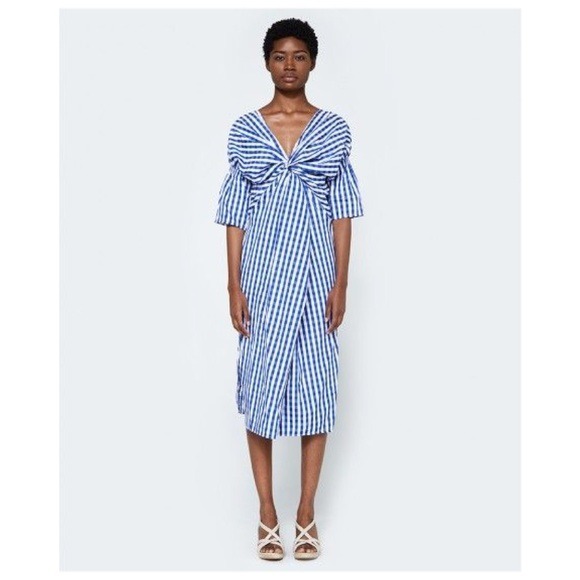 FARROW Daytona Blue Gingham Twist MIDI Dress M