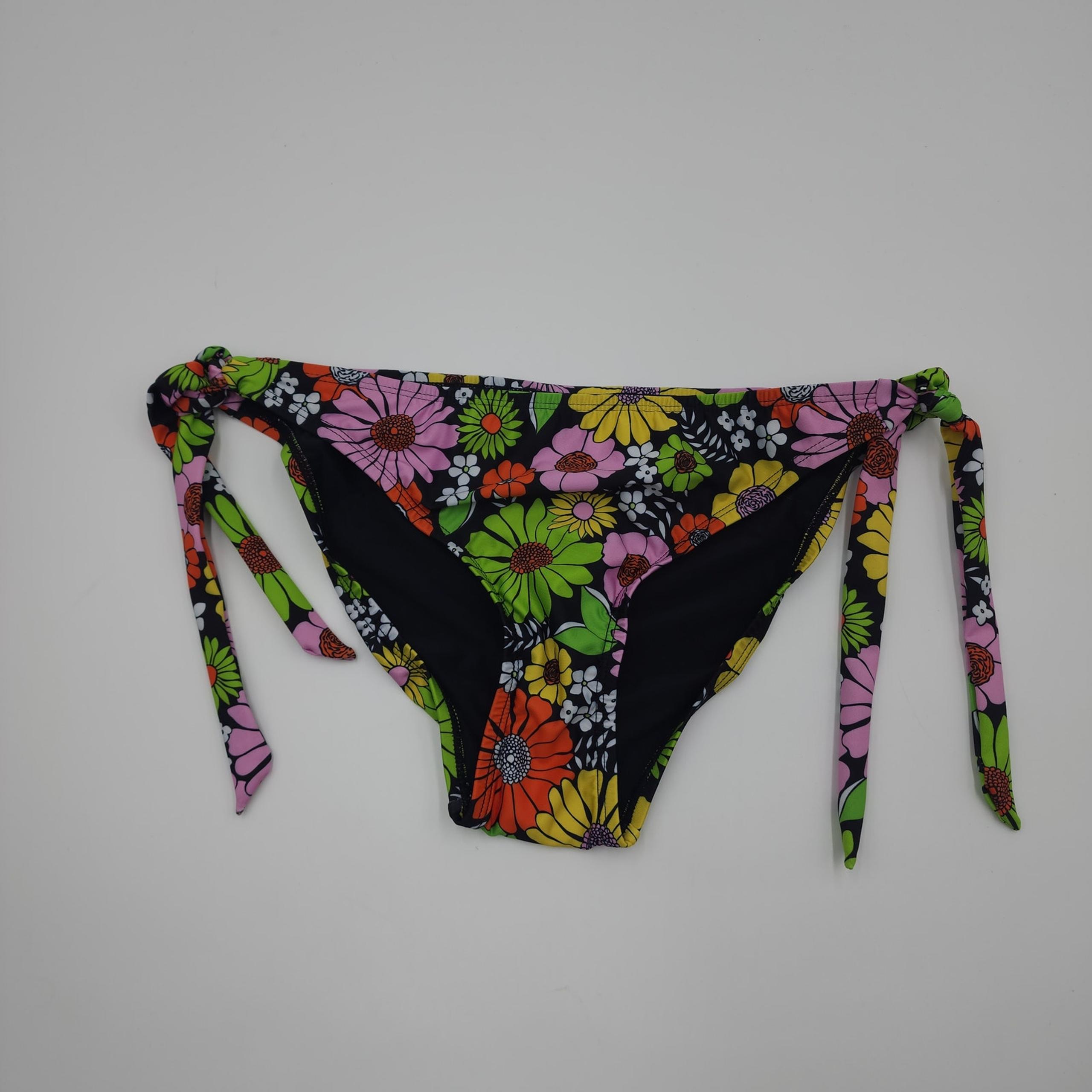 Modcloth The Fiona Tie-Side Bikini Bottom in Black Floral Size S