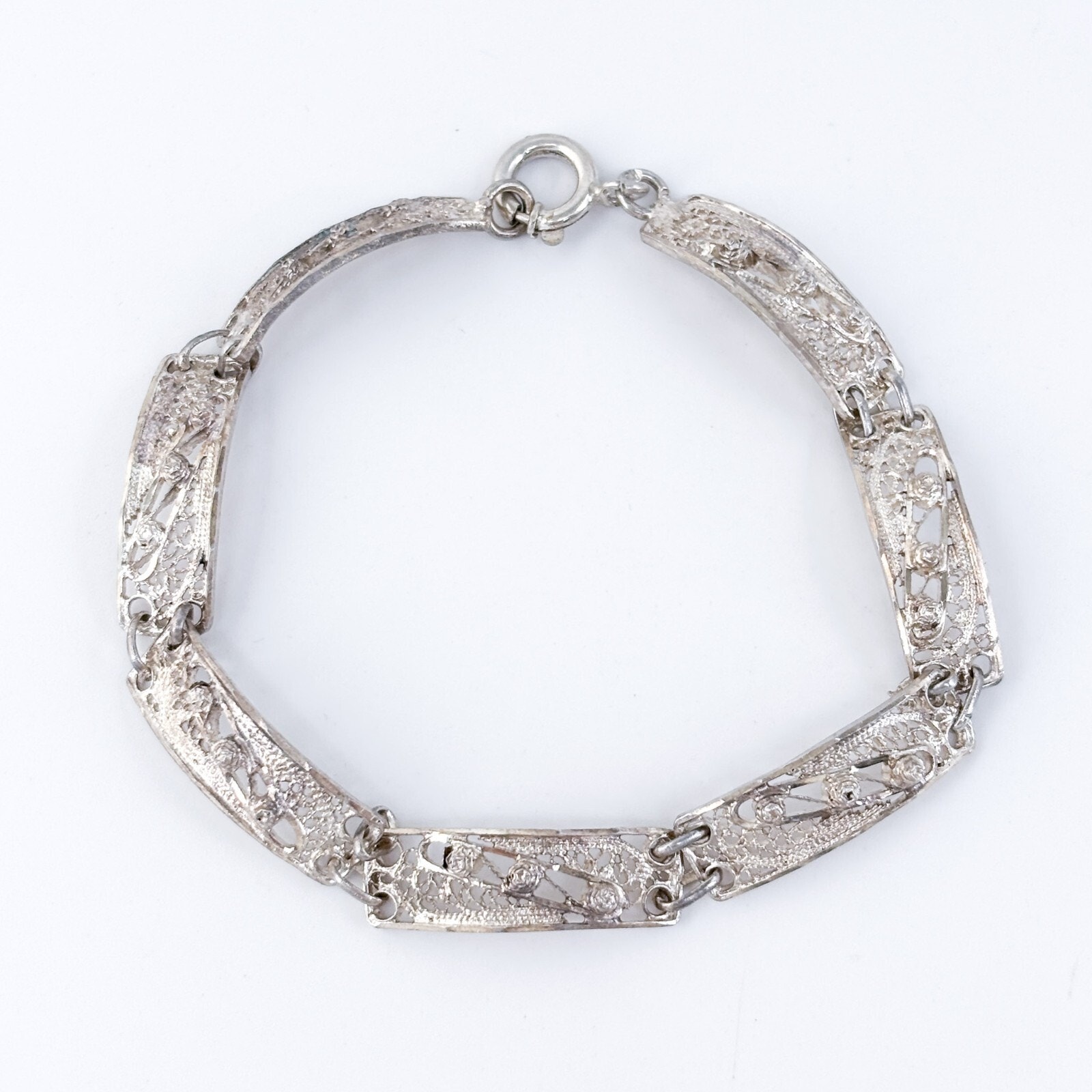 Vintage Sterling Silver 925 Filigree Panel Bracelet 7