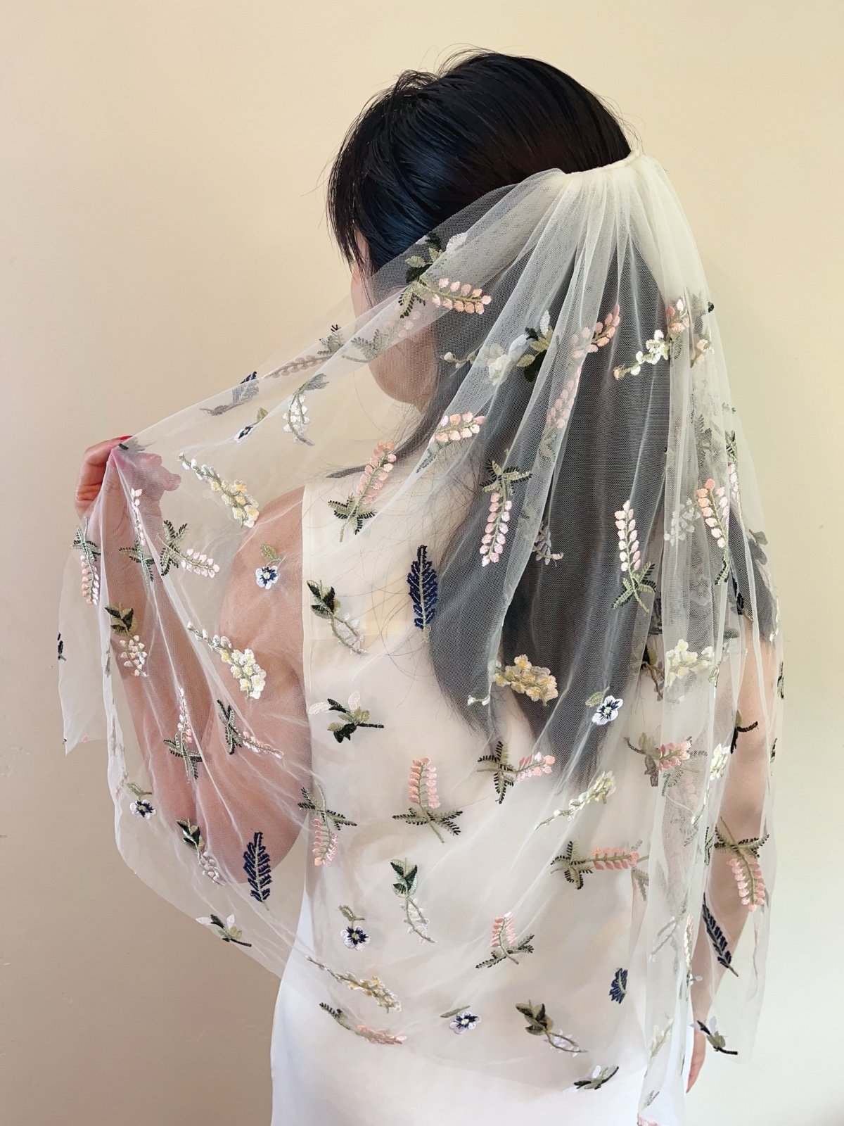 embroidered flowers leaves bridal veil