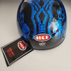 Helmet City HCI 100, Style 1/2H Shiny Blue Screaming Skulls, Size XS. New.