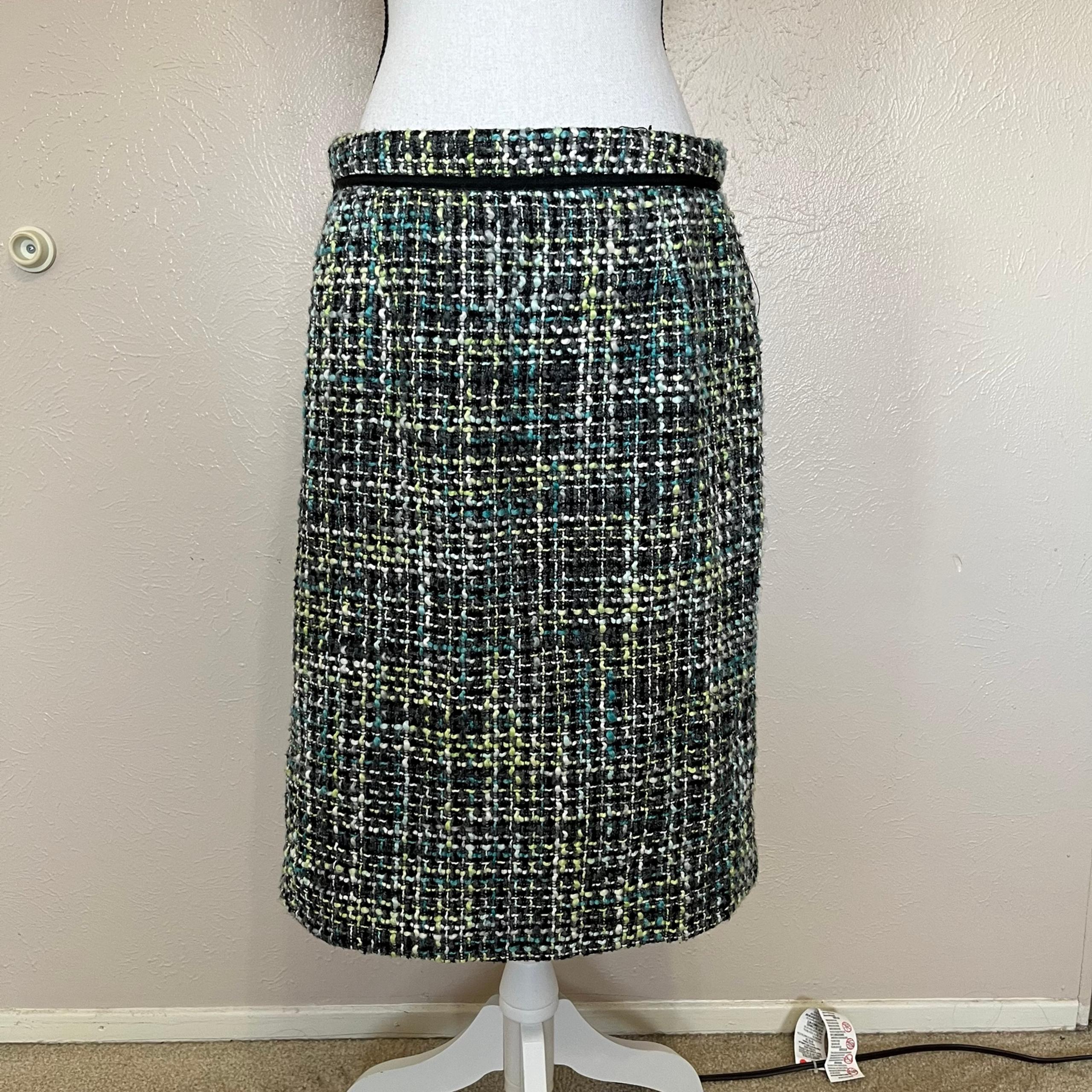Sandro Black Green Tweed Pencil Skirt Womens 12