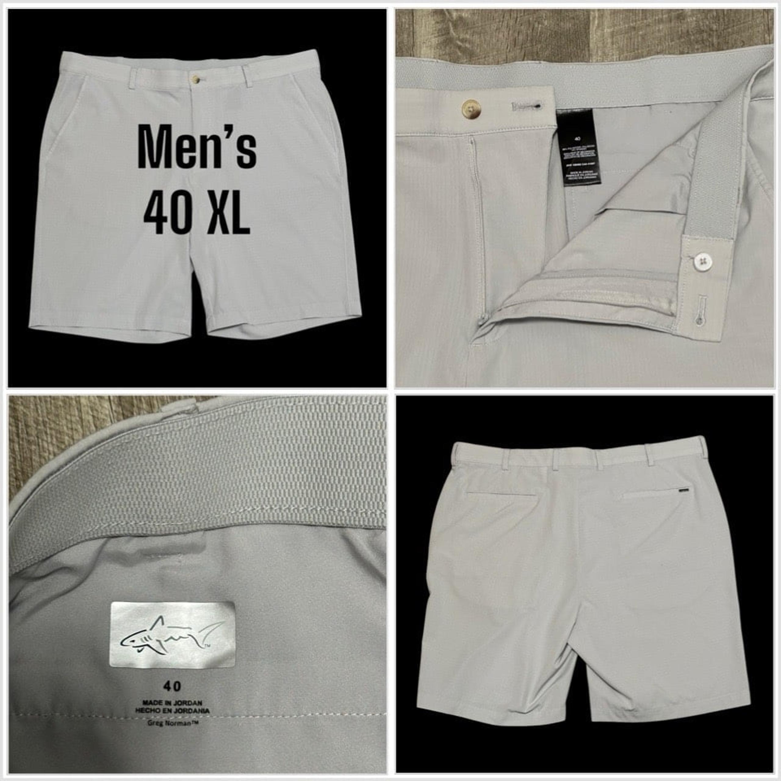 Men's Greg Norman 40 XL Golf Shorts Gray Chino Khakis Flex Waistband Stretch