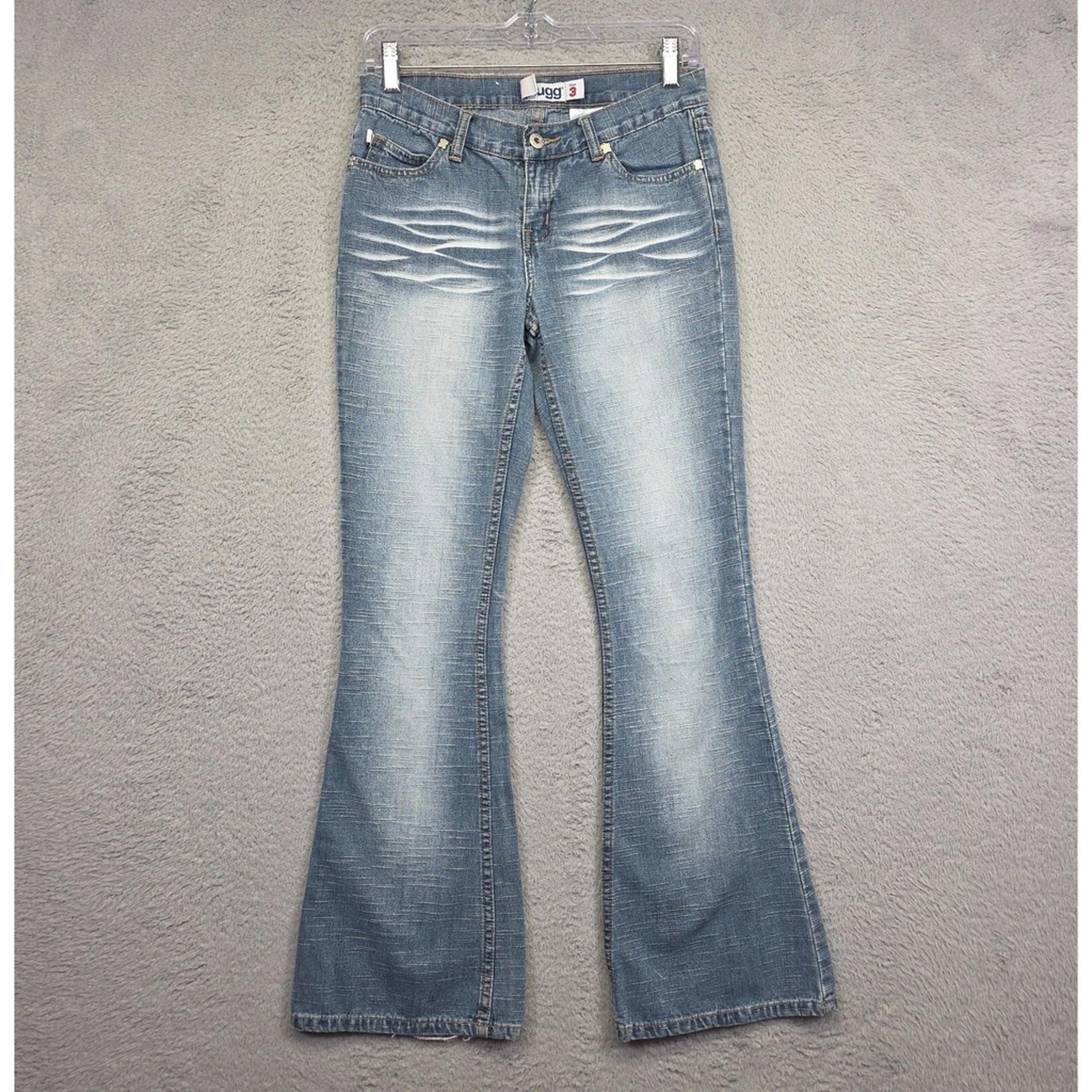 Plugg Jeans Juniors 3 Blue Flared Low Rise Medium Wash Denim Y2K Distressed Punk