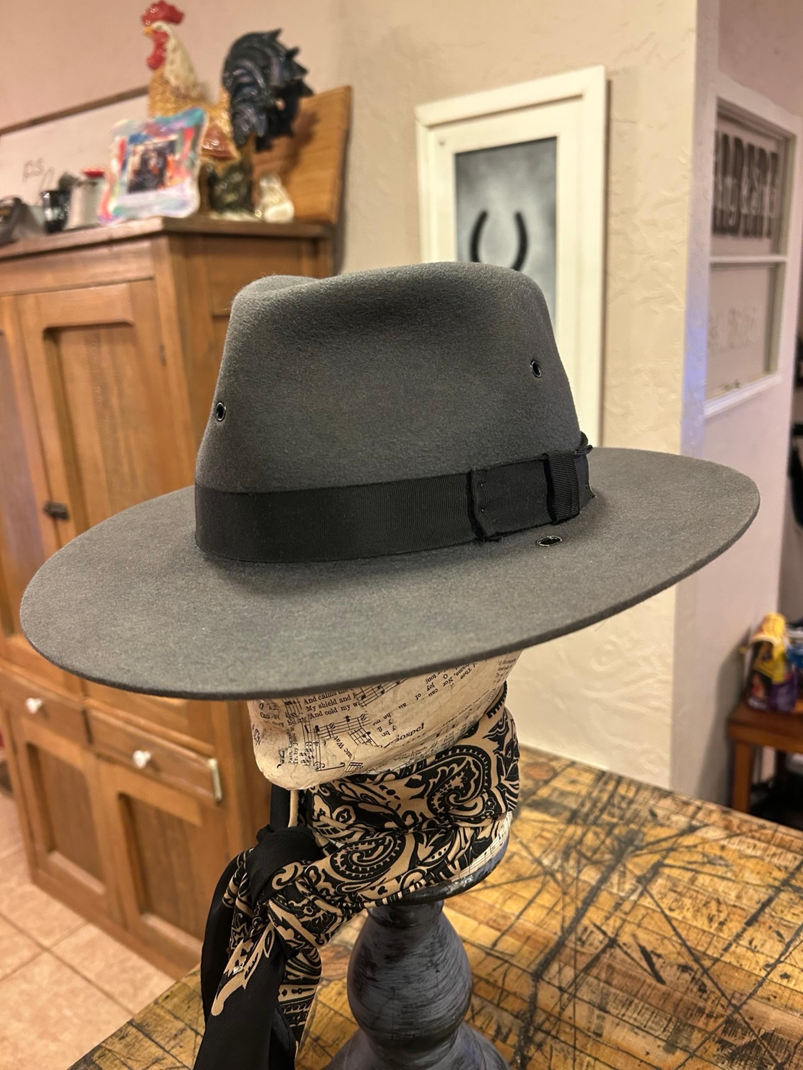 3X Beaver Grey Felt Stratton Campaign Hat Fedora Styled Fits as 7 1/8 - 7 1/4