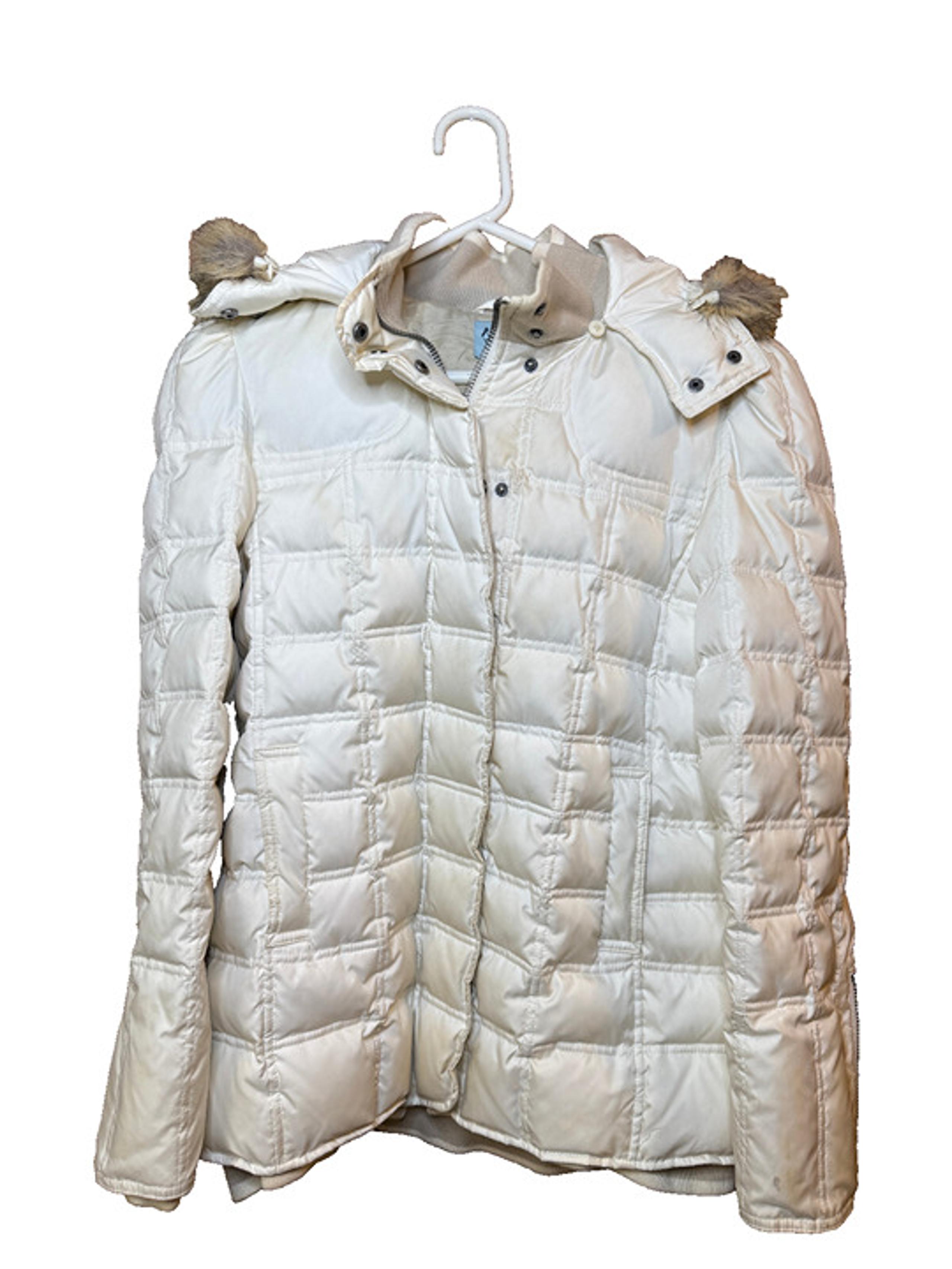 Juicy Couture White Puffer Jacket Womens XL Faux Fur Hood Winter Coat