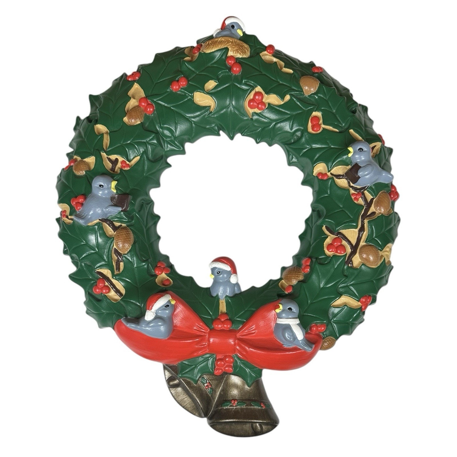 Vintage Ceramic Scioto Molds Christmas Holly Berry Wreath Blue Birds Bells 16