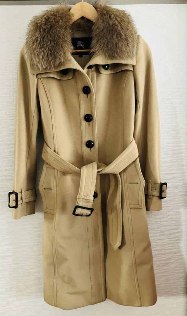 ## Pre-owned Excellent Condition Burberry Beige Wool Trench Coat with Fur Trim