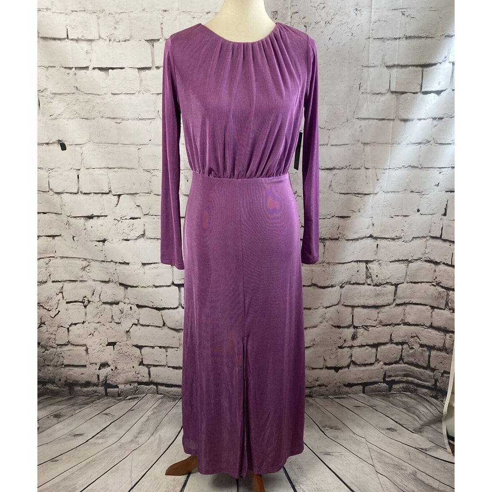 Lulus Dress Womens Medium Purple Long Maxi Sleeve Cut Out Back Long Front Slit