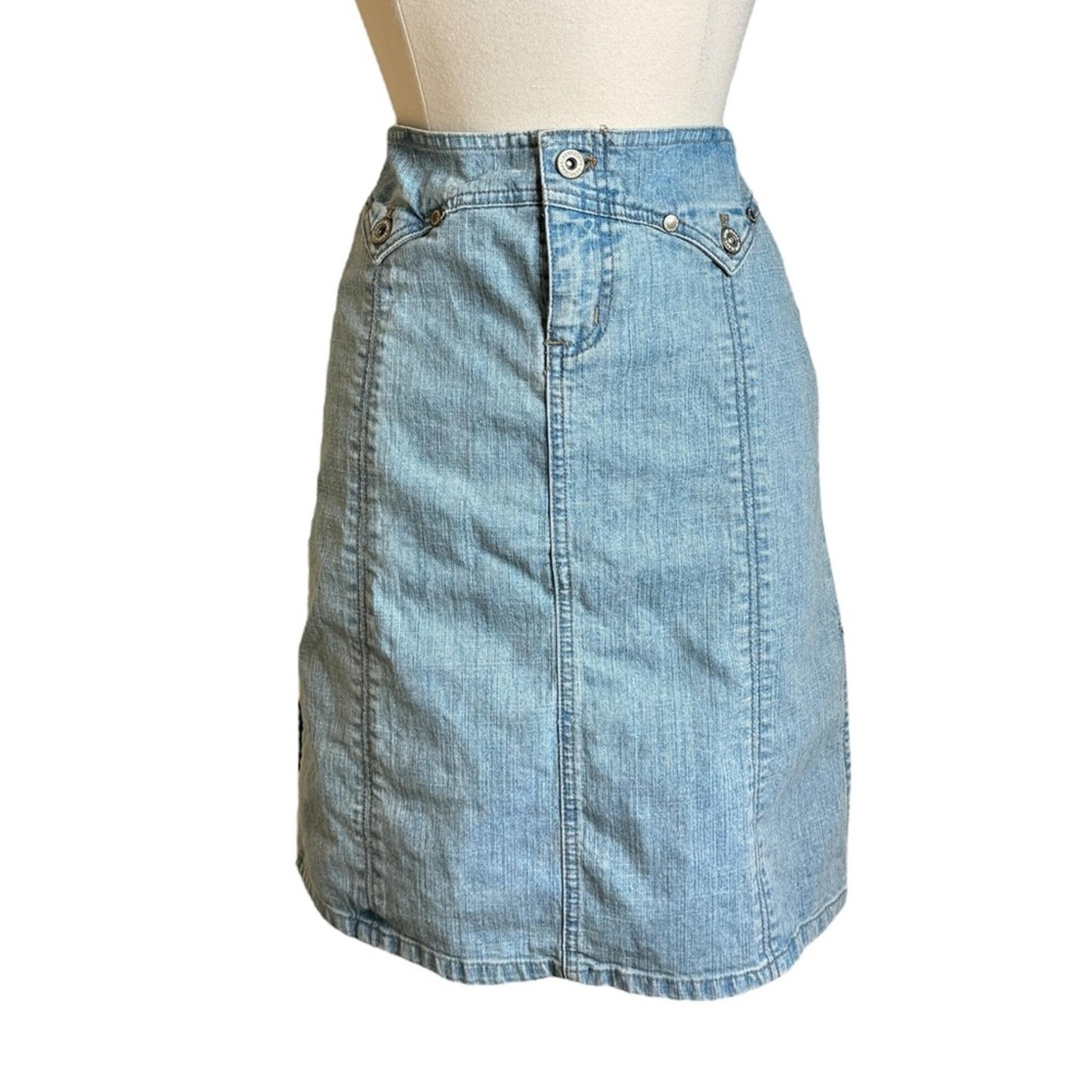 DKNY Y2K Denim Mini Jean Skirt with Double Side Slits Womens Size 11