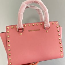 Michael Kors Studded Selma Satchel Pink Gold