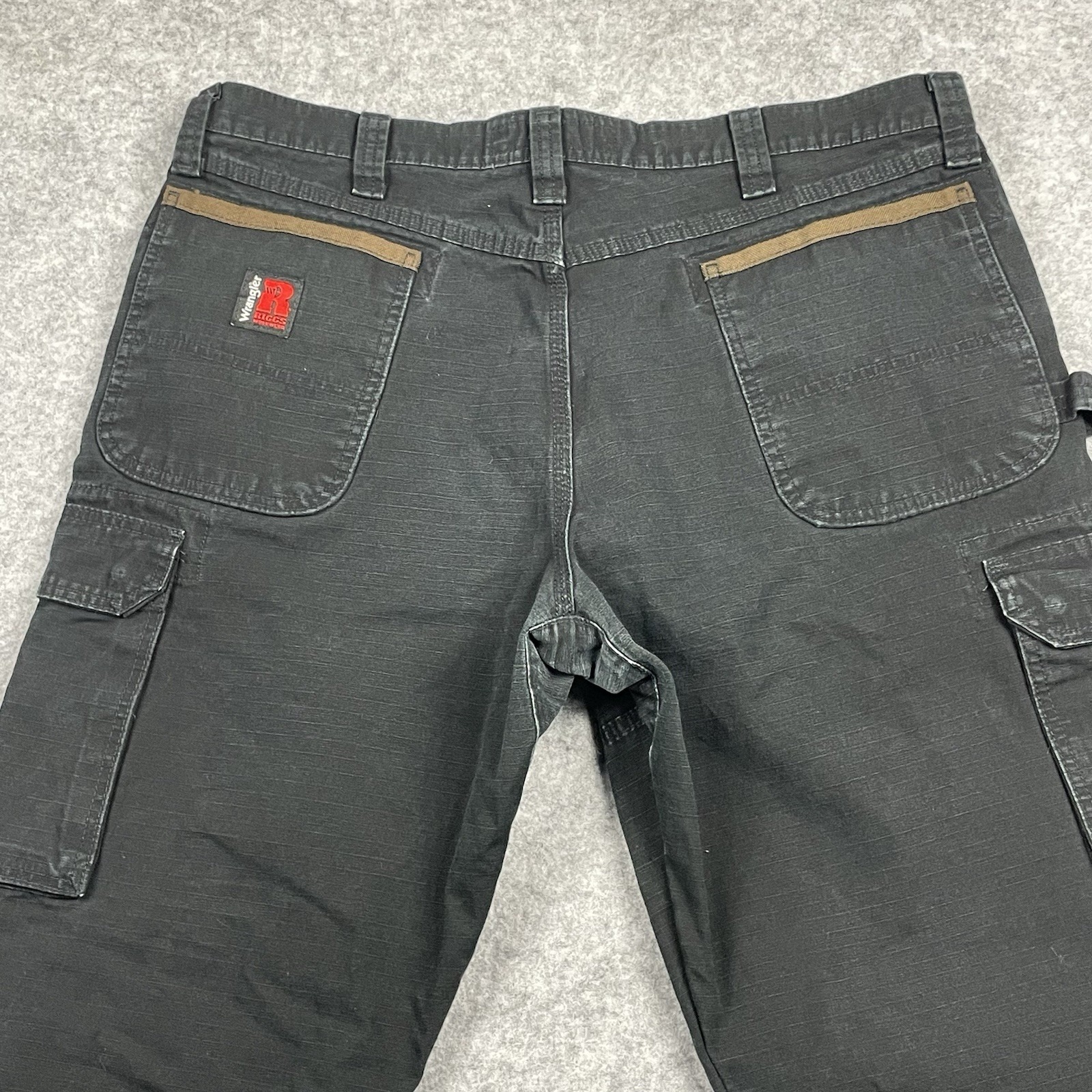 Wrangler Riggs Ripstop Ranger Mens 38x30 Black Canvas Cargo Utility Workwear