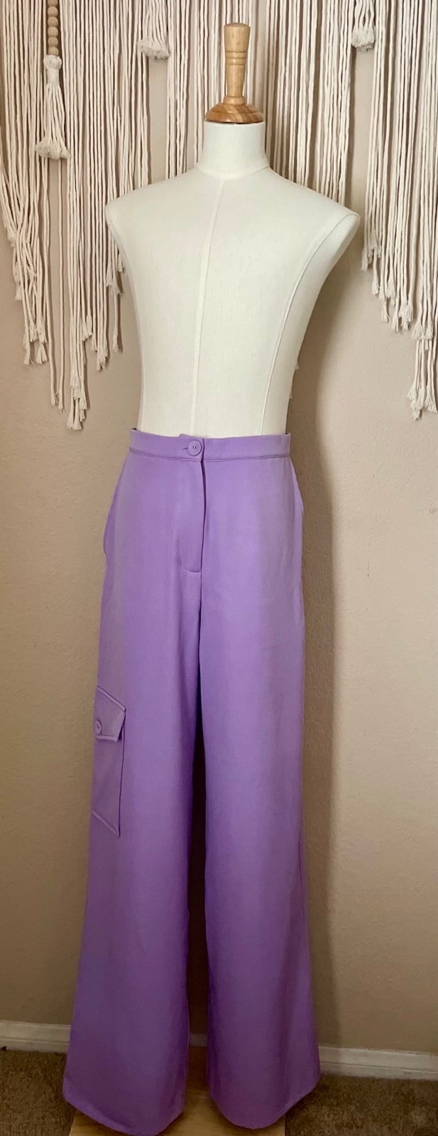 Rare London Lilac Tailored Cargo Trousers size XS