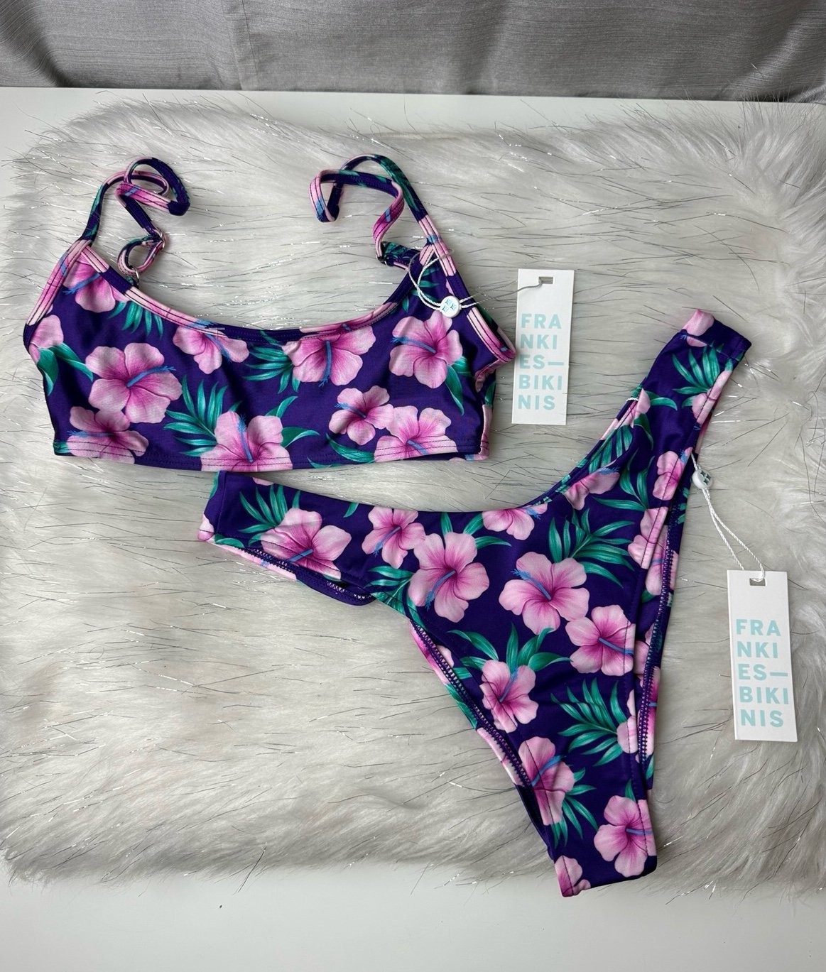 FRANKIES BIKINIS purple hibiscus bikini set SIZE: XS