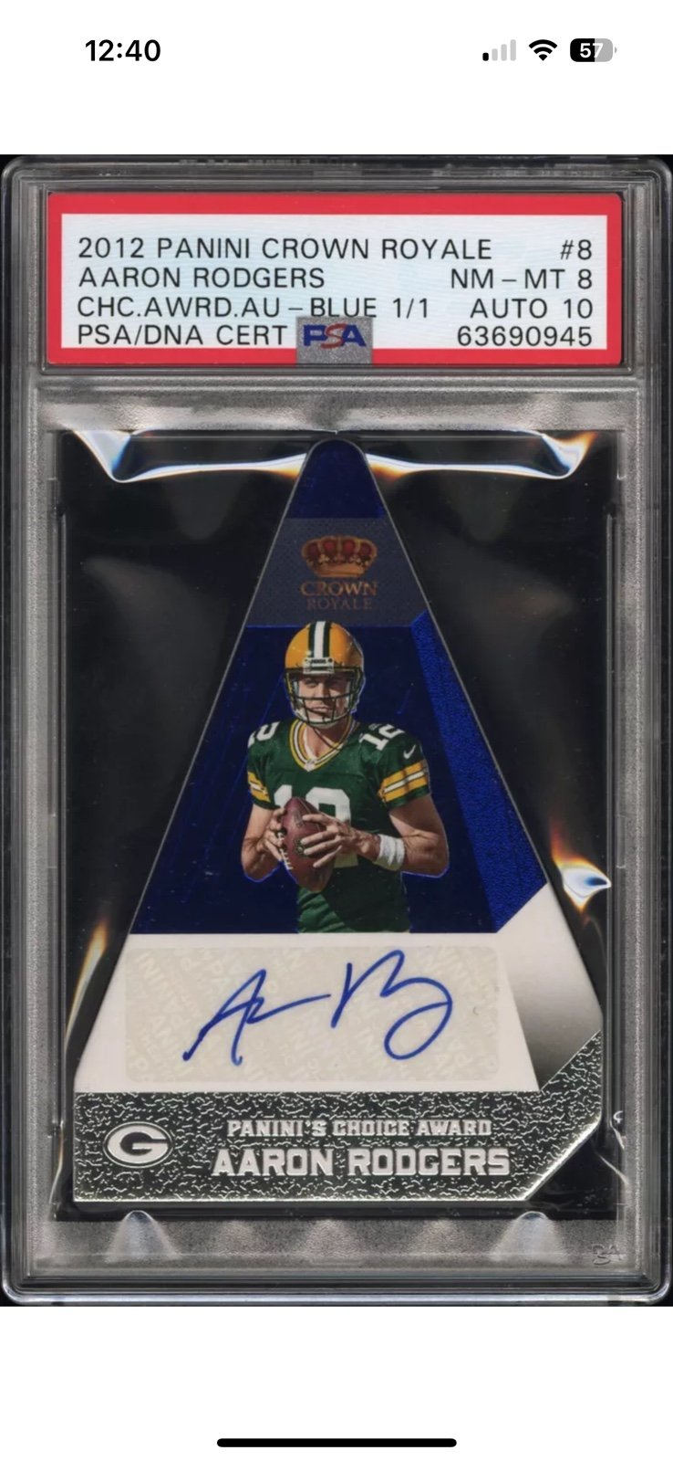 2012 PANINI FOOTBALL AARON RODGERS 1/1 Autograph PSA Graded