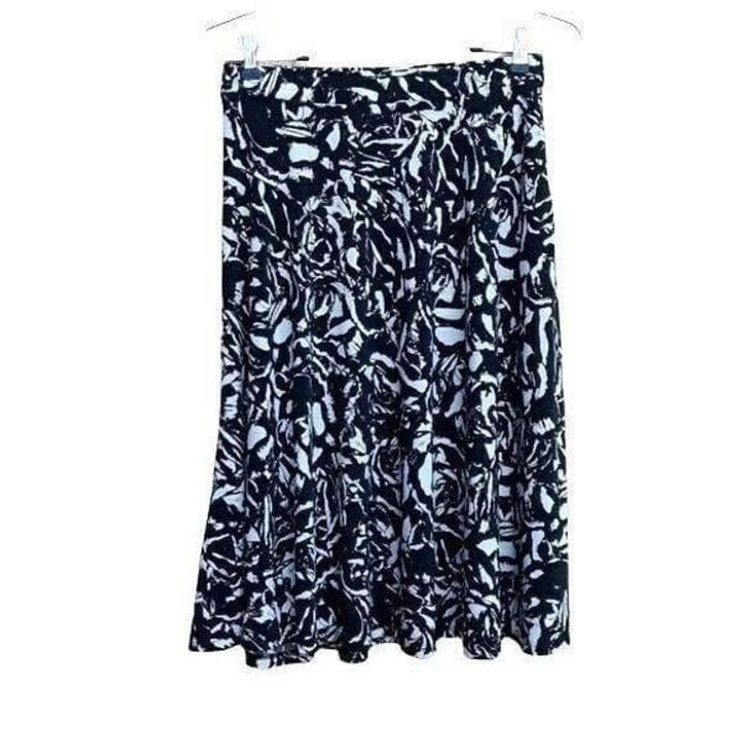 George Full Circle Elastic Waist Pull On Midi Skirt Black Abstract Floral Sz S
