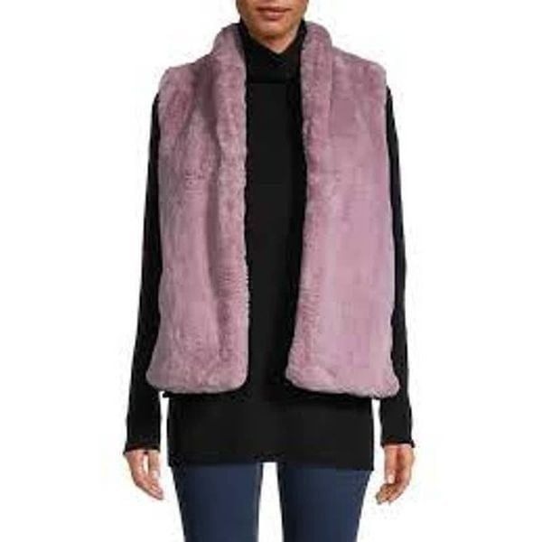 Catherine Malandrino Dusty Lavender Fuzzy Warm Sleeveless Open Vest Size XS