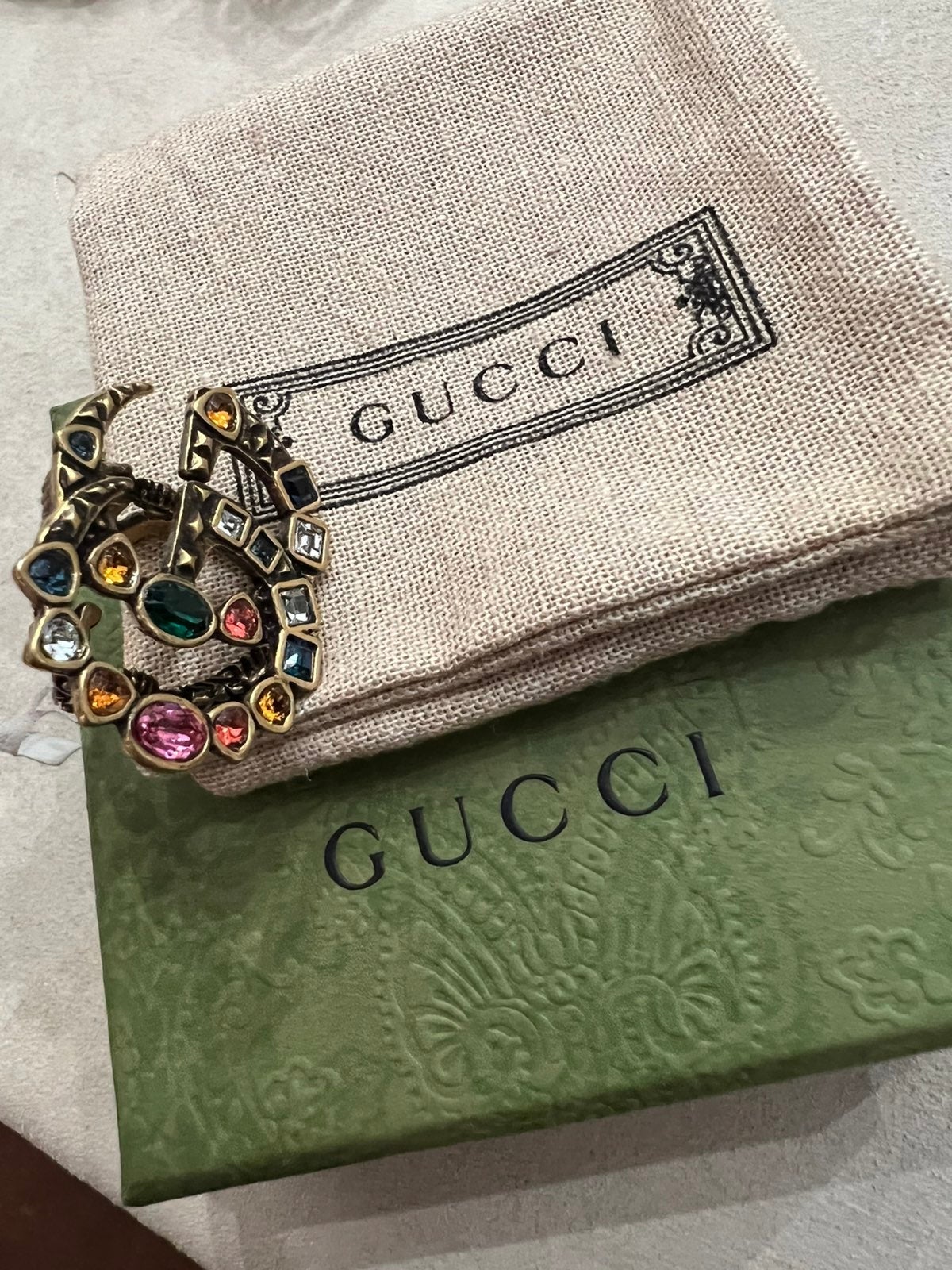 Gucci double G crystal ring szM