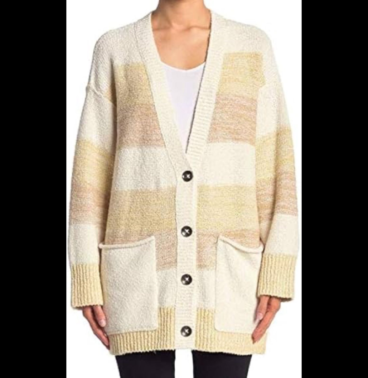 Free people Southport grains combo striped beige oversized cardigan sweater
