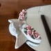 Vintage Oval Mirror Tray with Porcelain Pink Flowers and Cherub Angels