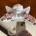 Vintage Oval Mirror Tray with Porcelain Pink Flowers and Cherub Angels