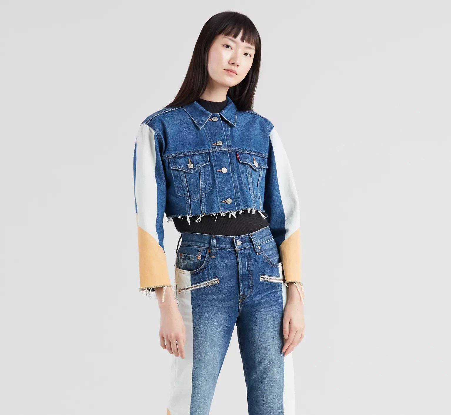 Levi’s Premium denim cut-off cropped moto trucker jacket S