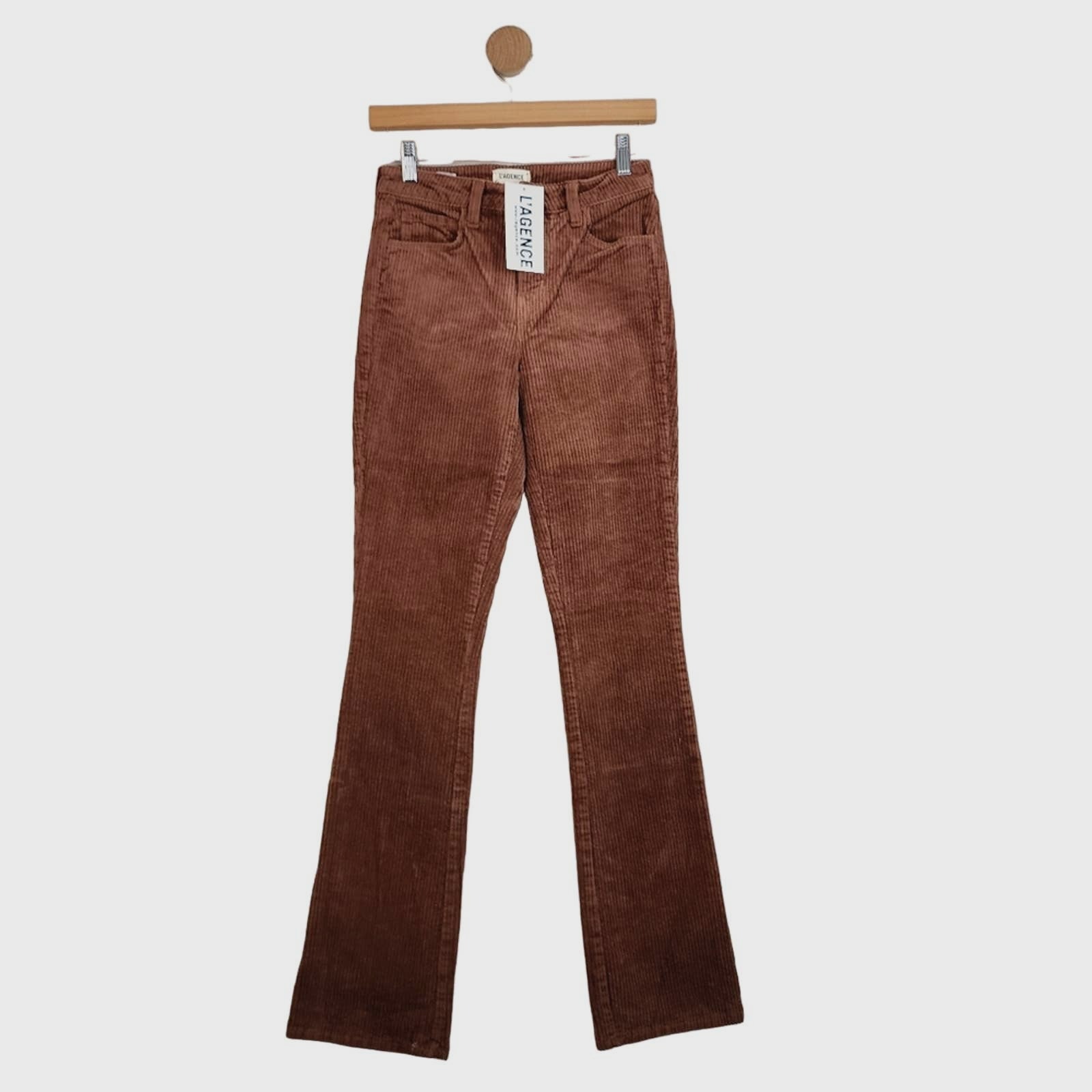 NWT L'agence Oriana High Rise Flare Straight Leg Brown Corduroy Pants