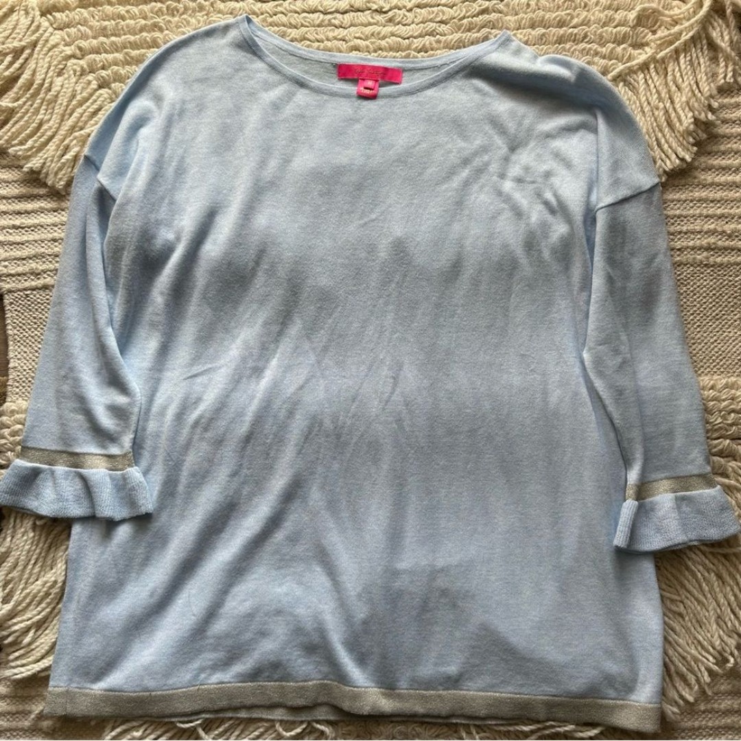LILLY PULITZER heathered crew blue tint Charla ruffled sleeve sweater M