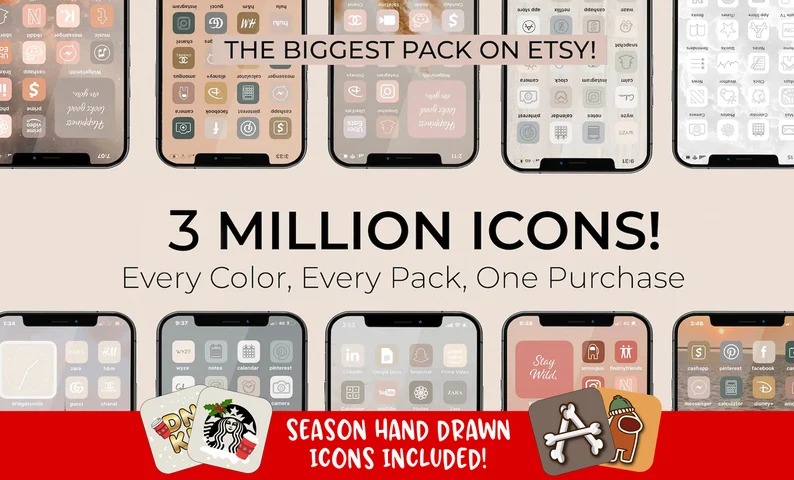 3,000,000+ High Resolution iOS Icons Pack Mega Bundle | iPhone iOS 17 App Aesthe