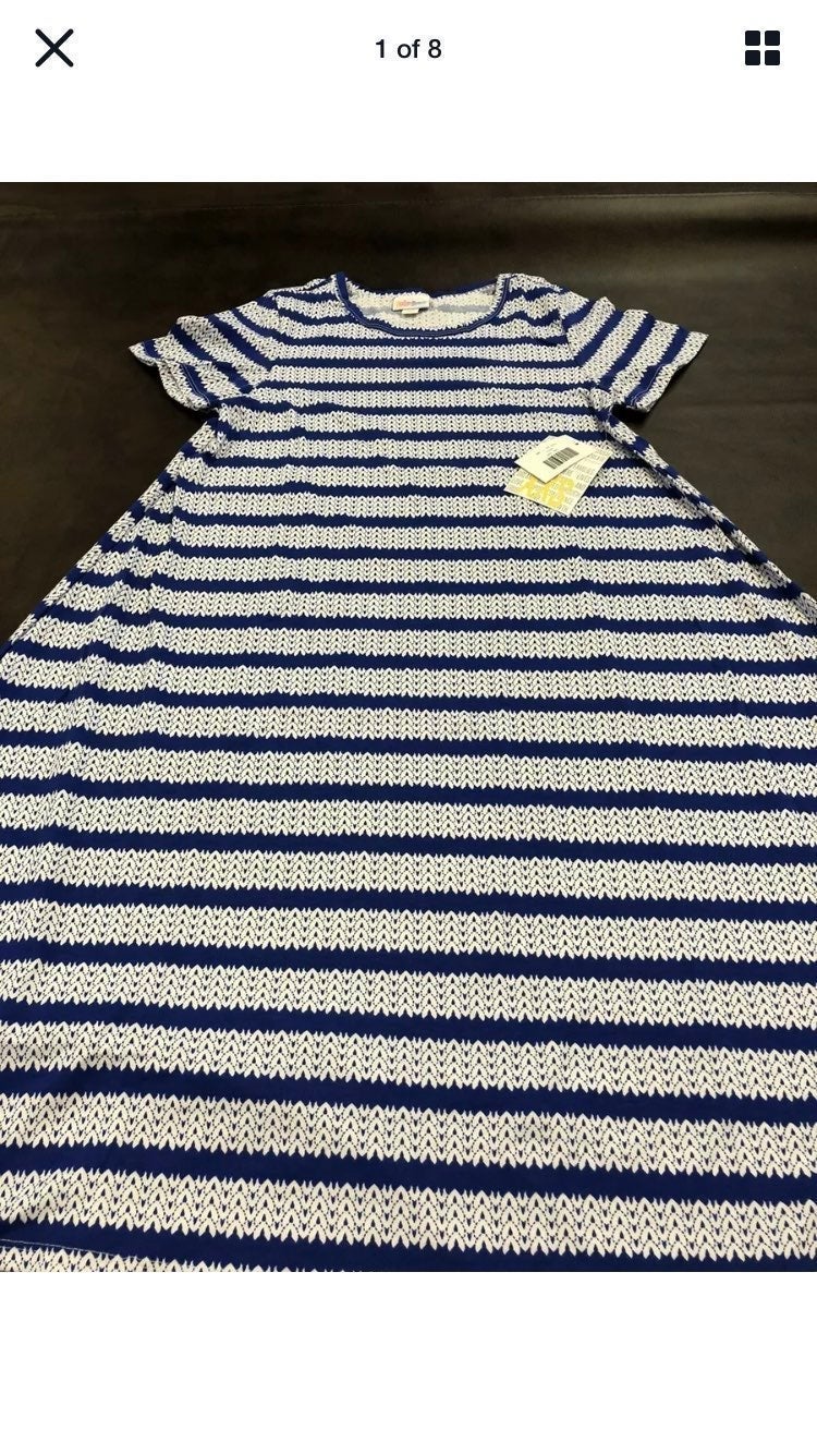 Lularoe Carly Dress Blue/White Swing 2XS 0/00 LLR Stripe Tribal New