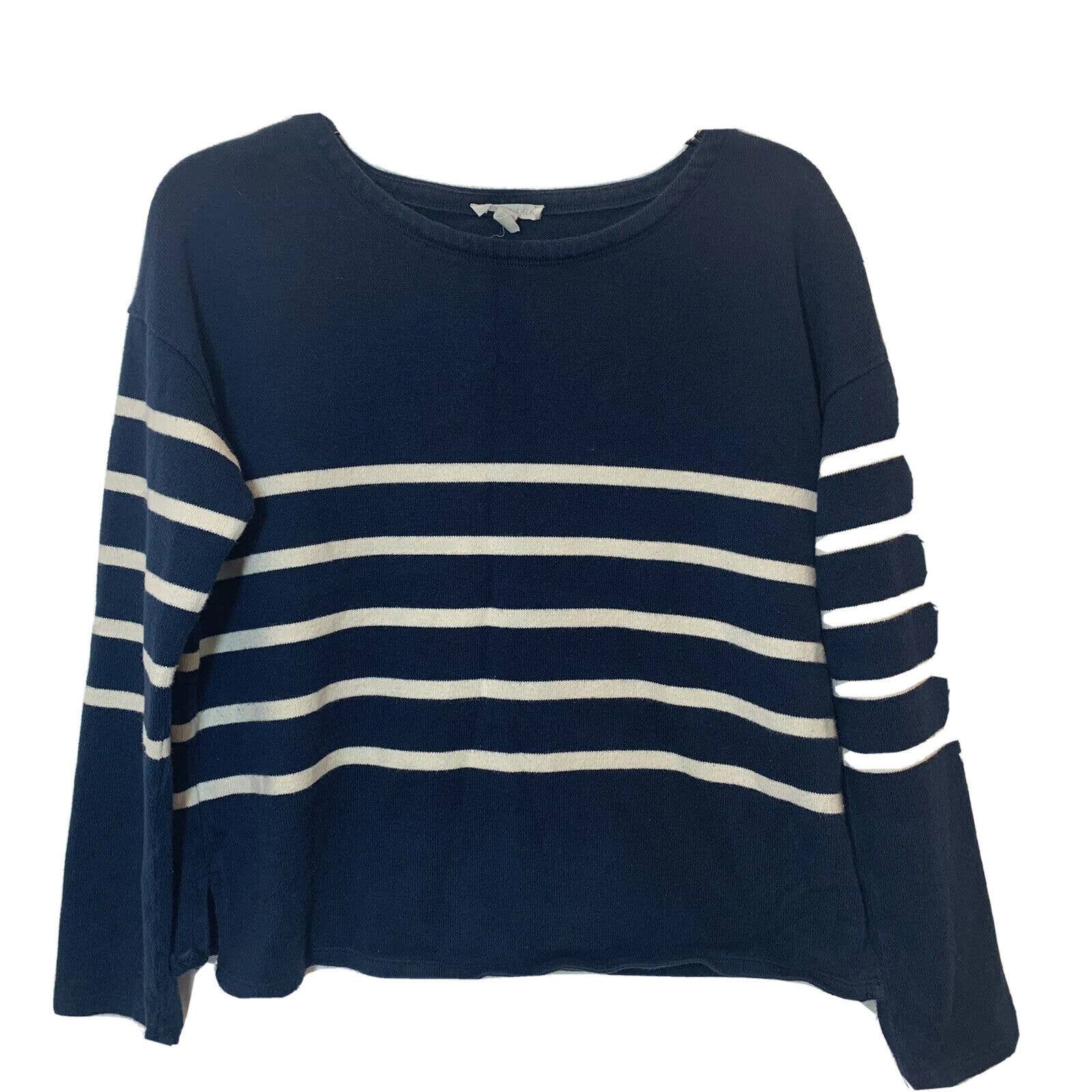 Eileen Fisher Sweater Womens Size XS-Small Organic Cotton Stripe Navy Blue White