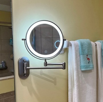 Rechargeable Wall Mounted Lighted Makeup Vanity Mirror 8 Inch Double Sided 1X 10