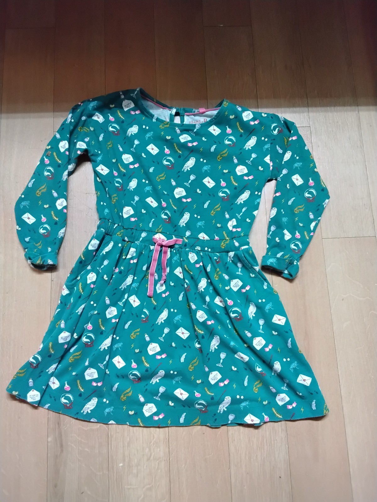Harry Potter Mini Boden Teal Dress with Magical Print