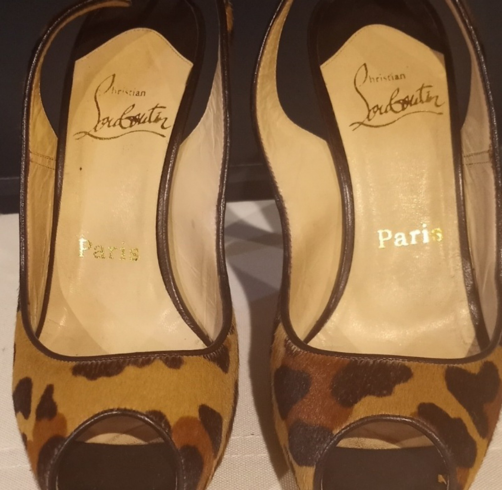 CHRISTIAN LOUBOUTIN LEOPARD PEEP-TOE SLINGBACK. SIZE 6.5.