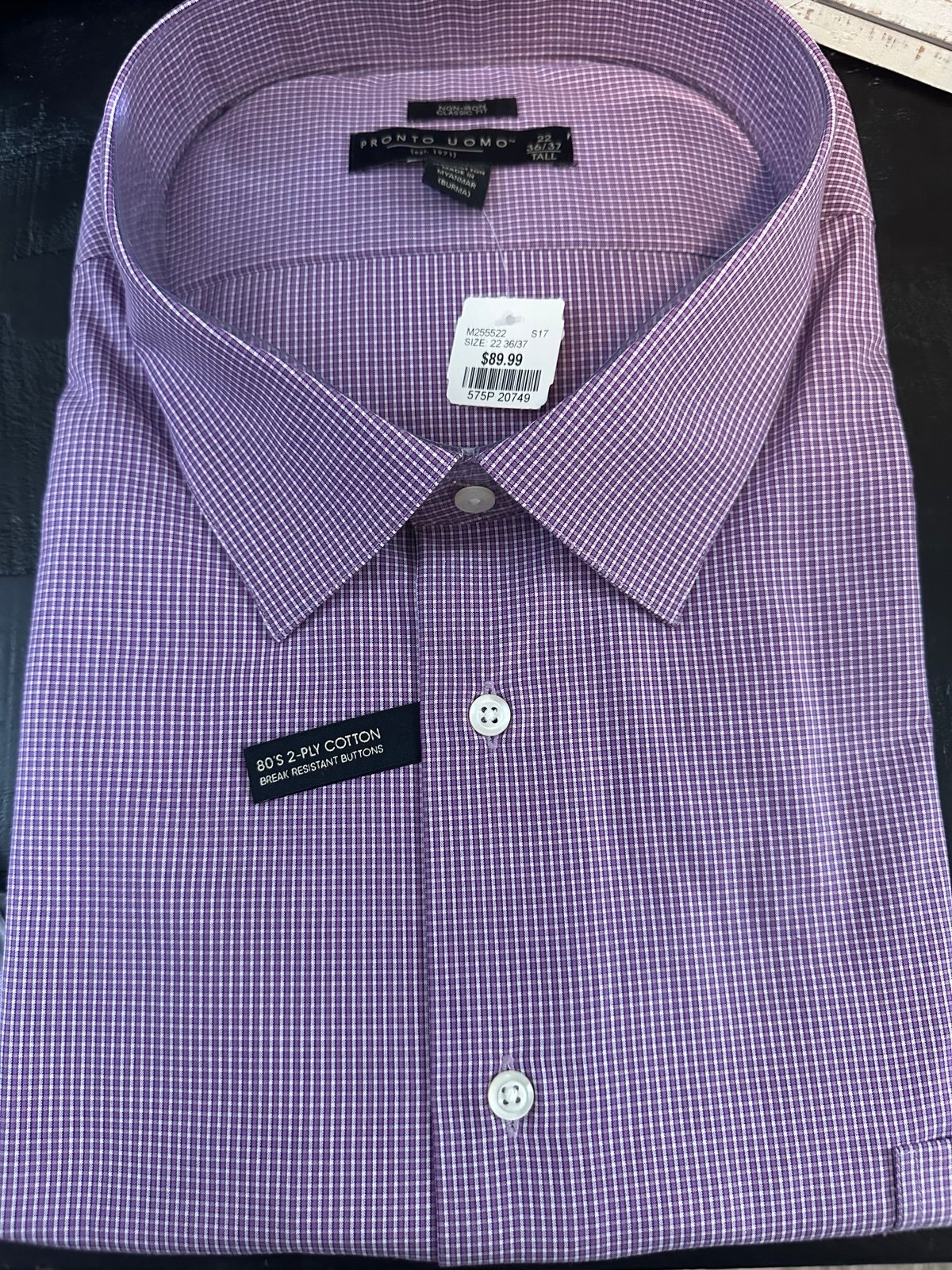 Pronto Uomo men’s 22- 36/37 Tall dress shirt- nwt
