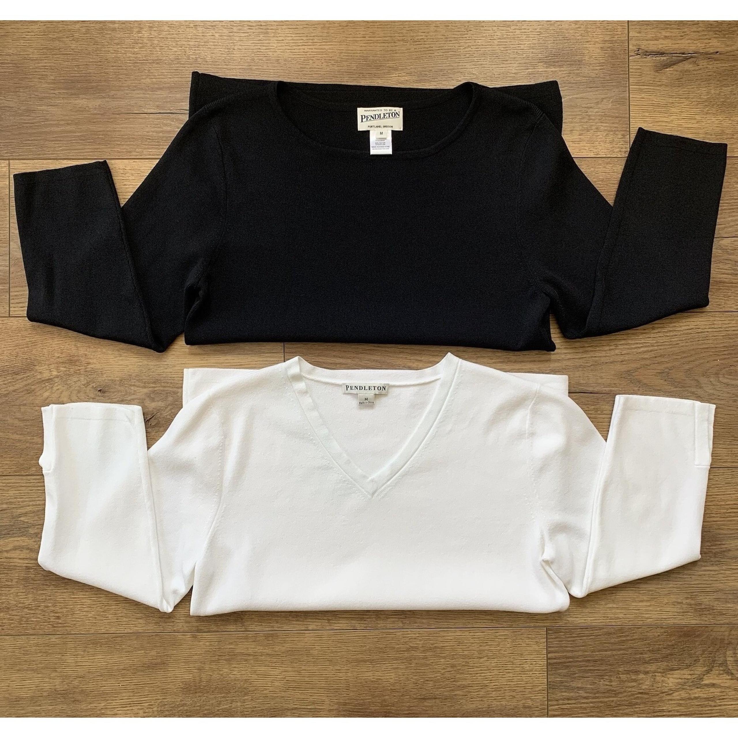 Pendleton Lot of 2 Women's Medium Black & White 3/4 Sleeve Nylon Blend Top Shirt