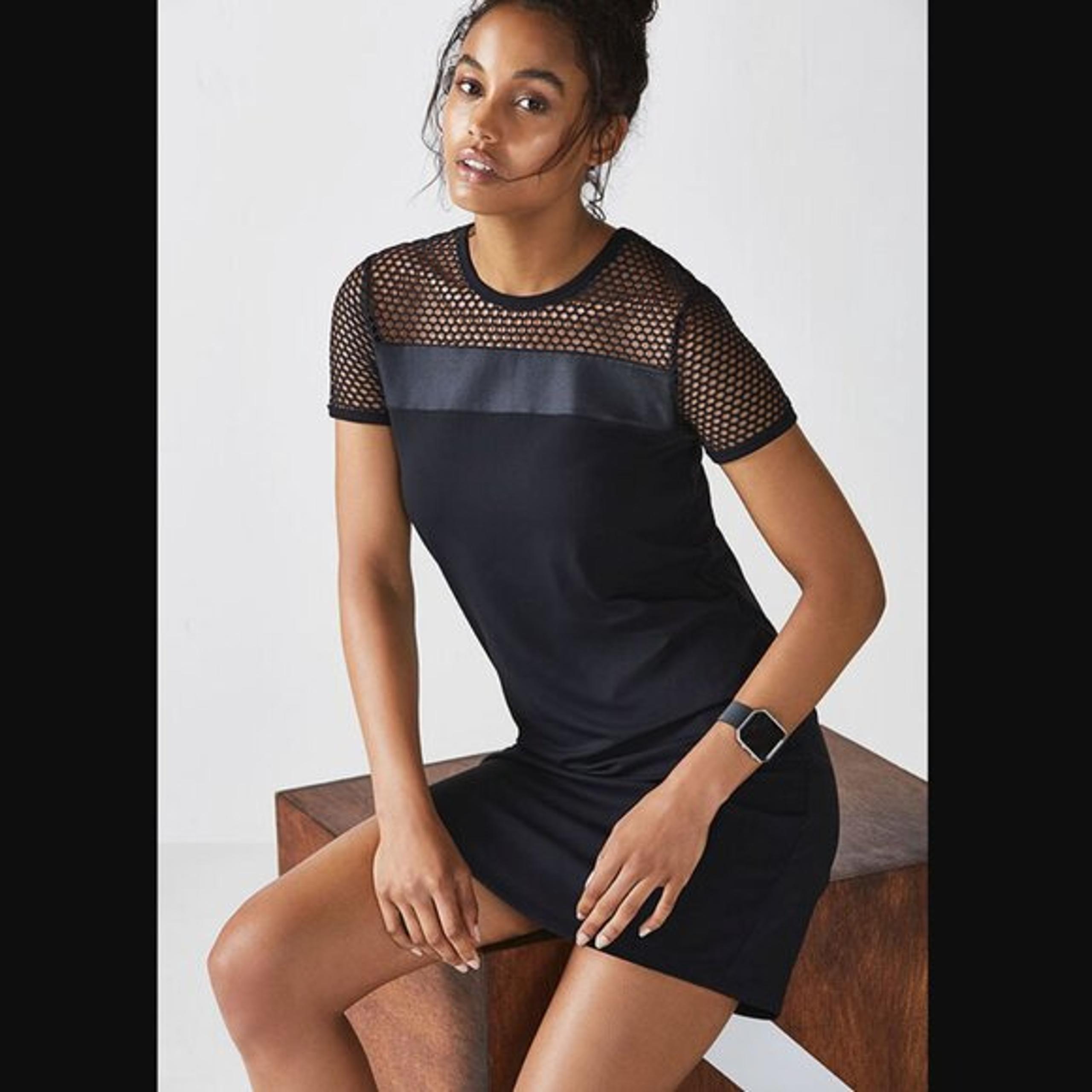 Fabletics Sarah Black Mesh Short Sleeve Mini Dress S