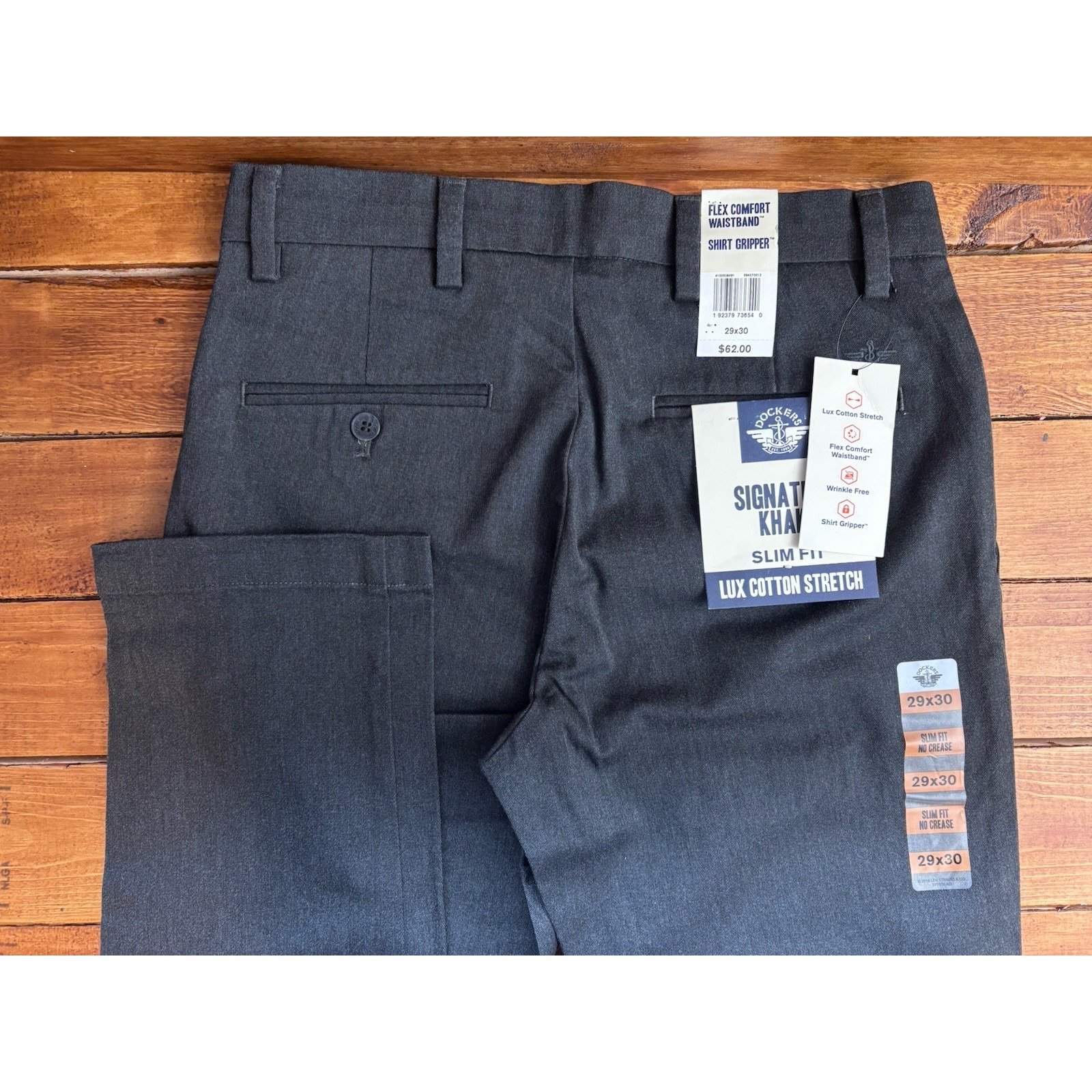 Dockers Khaki Pants Men's 29x30 Dark Grey Chinos Slim Fit Lux Cotton Stretch NEW