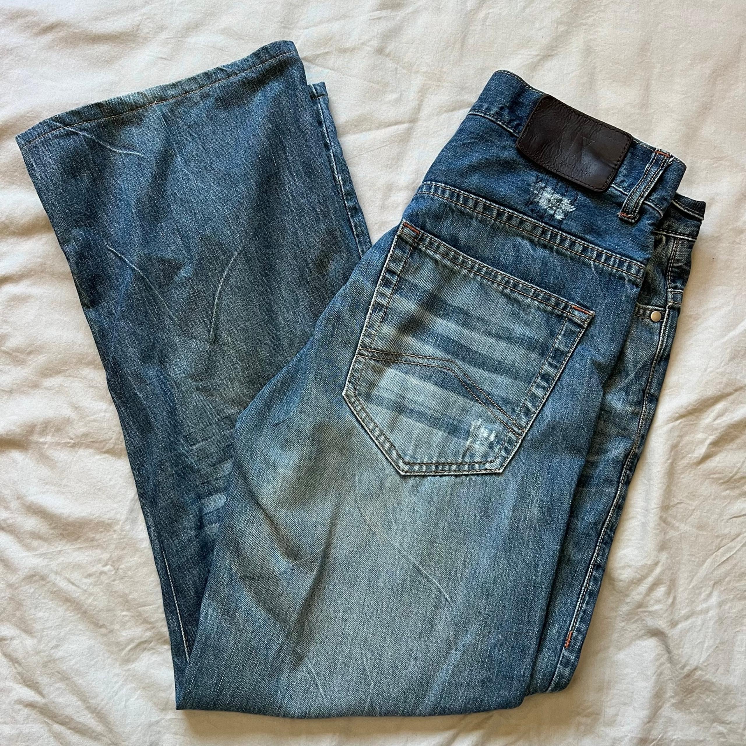 Armani Exchange A|X Jeans Men's Size 29x26 Baggy Blue Denim Distressed Pre-Loved