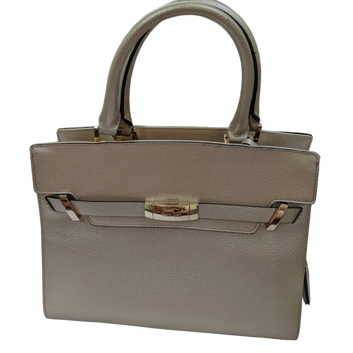 Calvin Klein Faye Leather Satchel bag purse handbag Gold