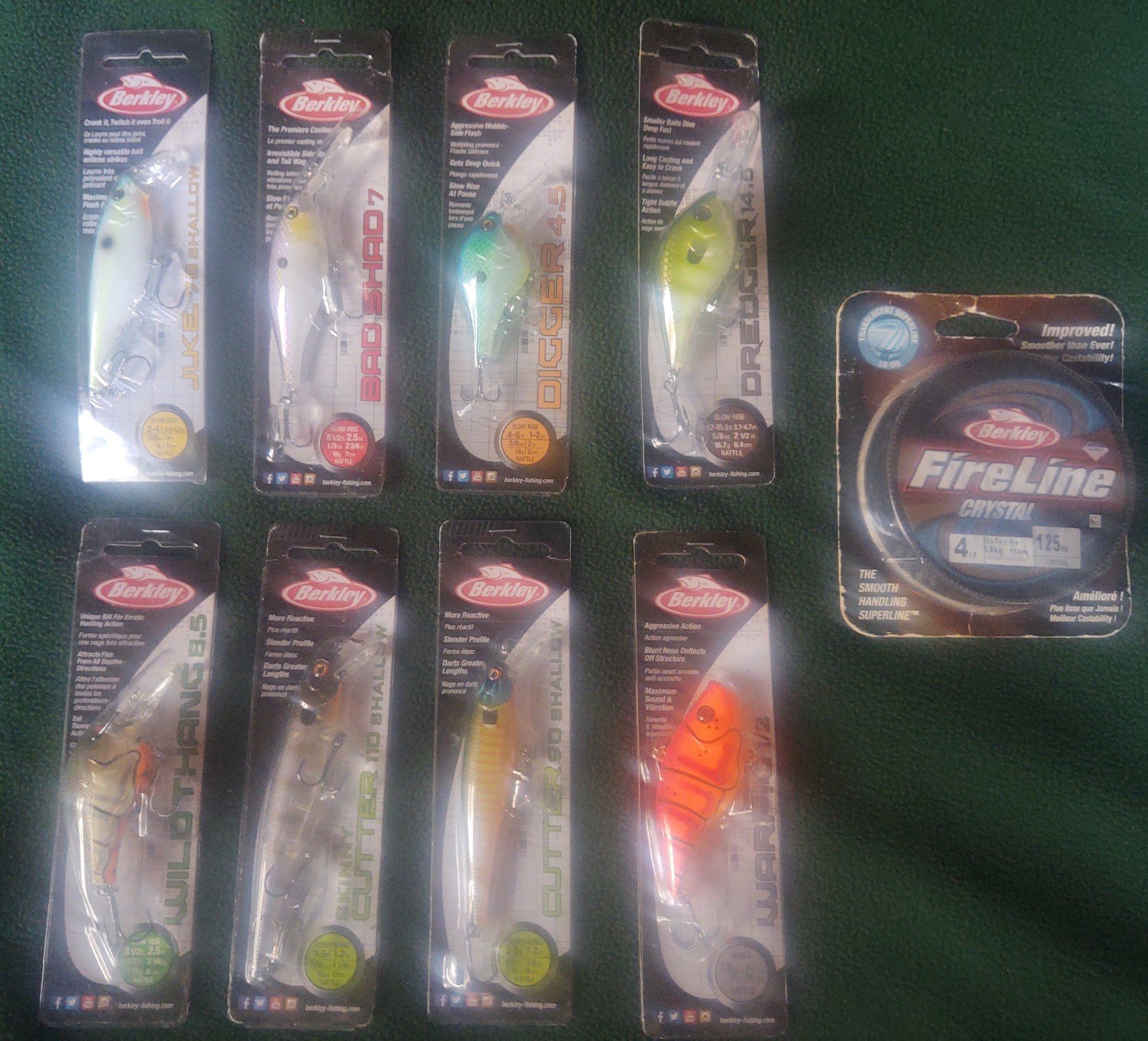 9 Items Berkley lot 8 lures and Fireline