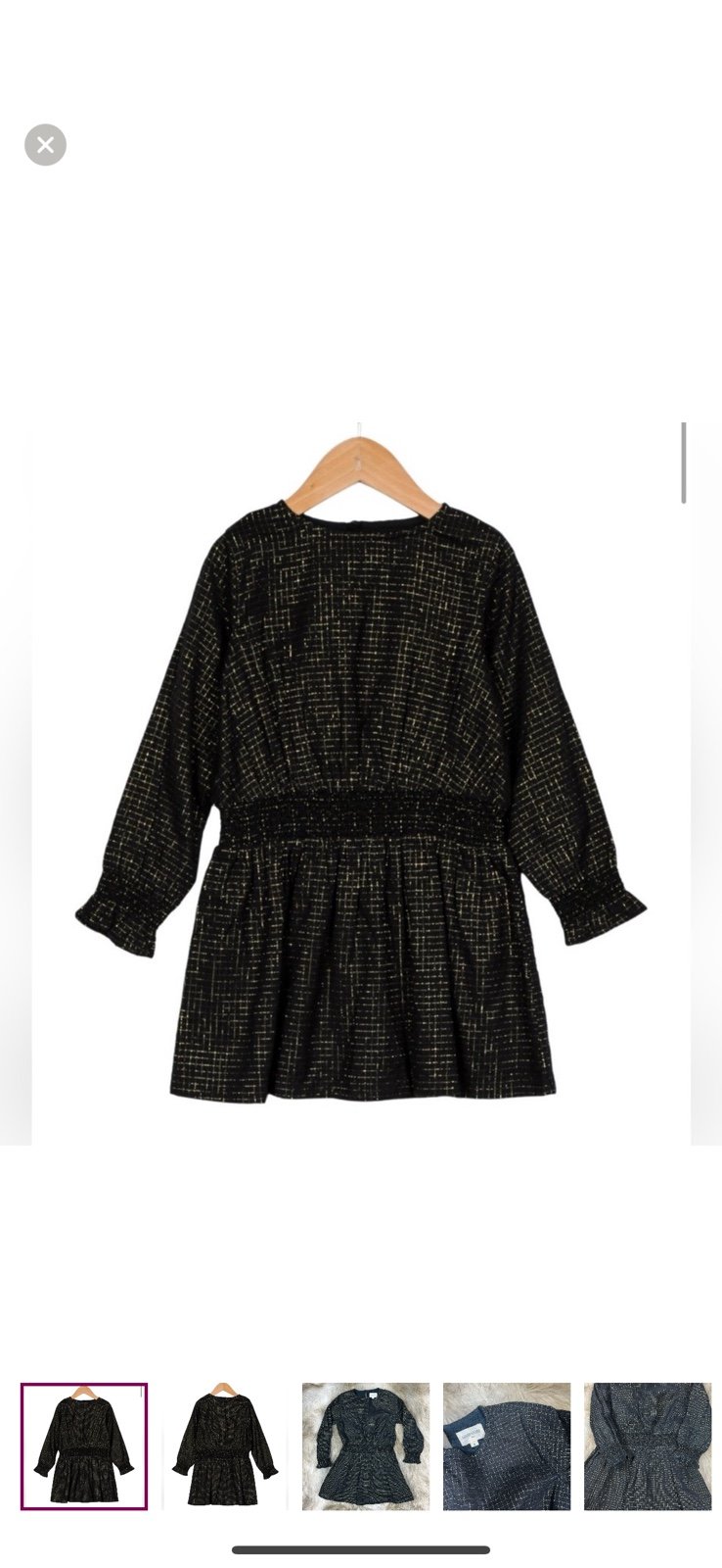 Louis Louise Cora Black and Gold Long Sleeve Dress, Size 4