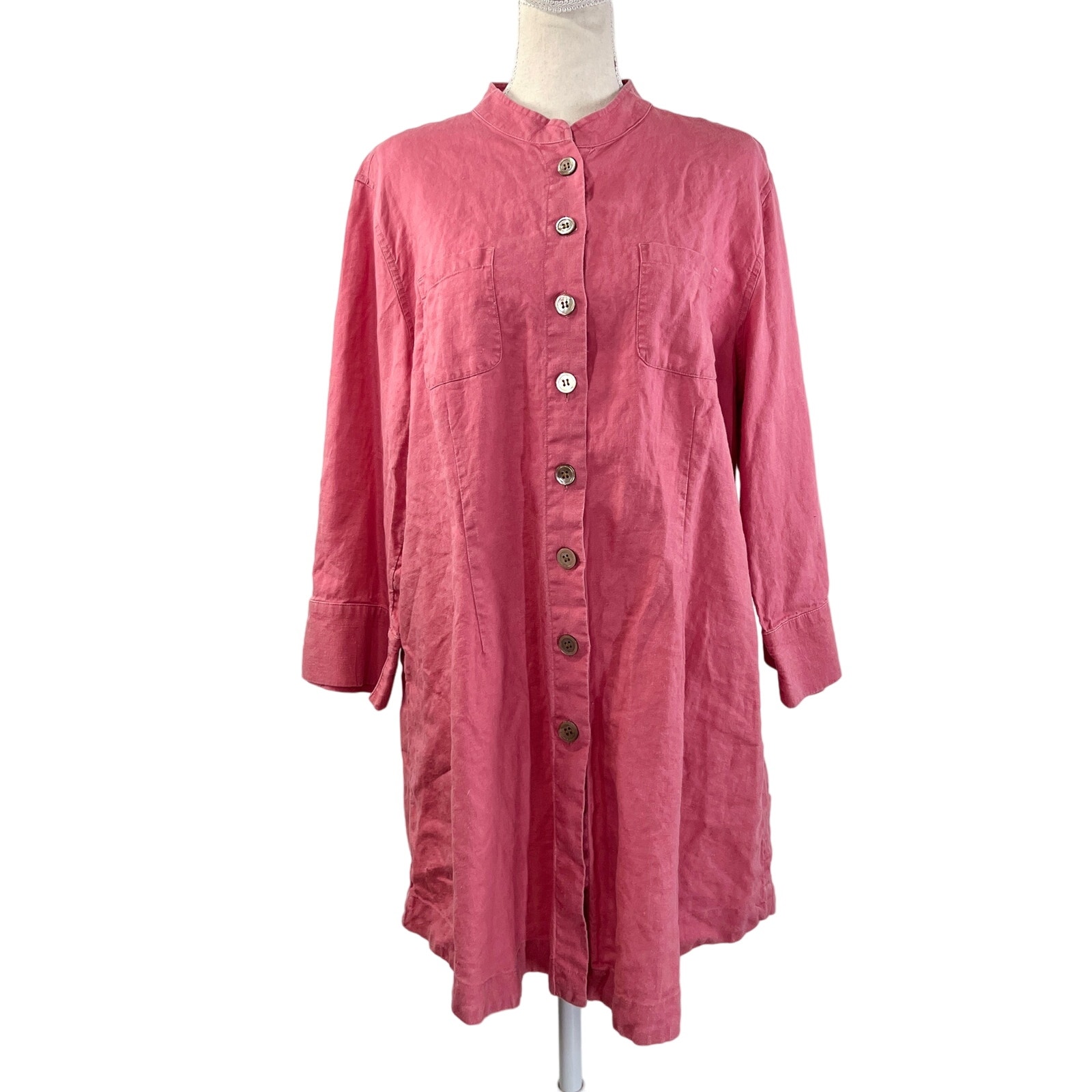 J. Jill Linen Button Up Shirt Pink Lightweight Breathable Summer